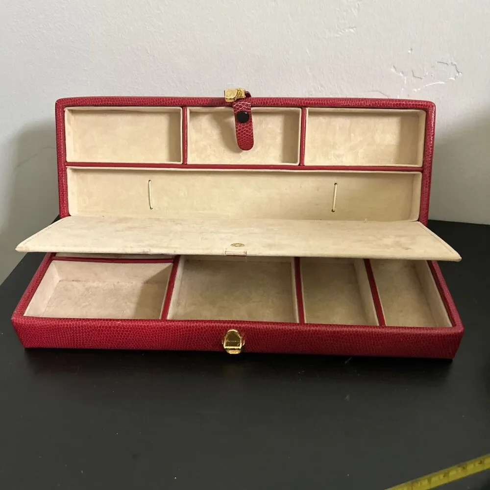 Vintage WOLF DESIGNS Red Lizard Leather Travel Jewelry Watch Case Organizer